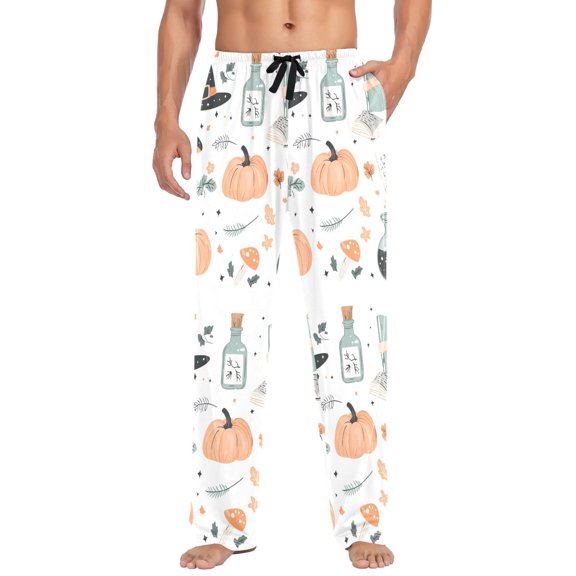 FORMRS Mens Pajama Pants with Pockets Sleepwear Lounge Bottoms Sizes S-2XL, Halloween Pumpkin
