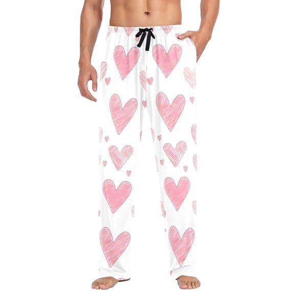 FORMRS Mens Pajama Pants with Pockets Sleepwear Lounge Bottoms Sizes S-2XL, Hand Drawn Hearts