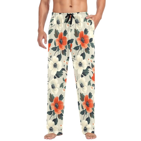 FORMRS Mens Pajama Pants with Pockets Sleepwear Lounge Bottoms Sizes S-2XL, Large Red Floral Pattern