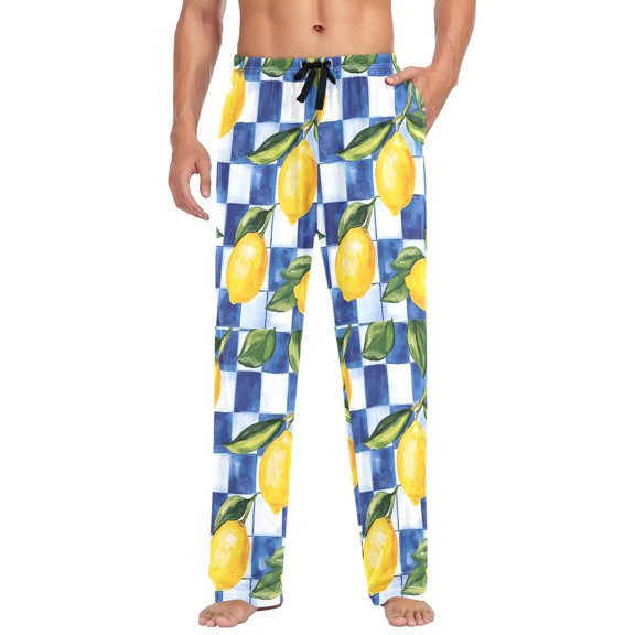 FORMRS Mens Pajama Pants with Pockets Sleepwear Lounge Bottoms Sizes S-2XL, Lemon Checkered