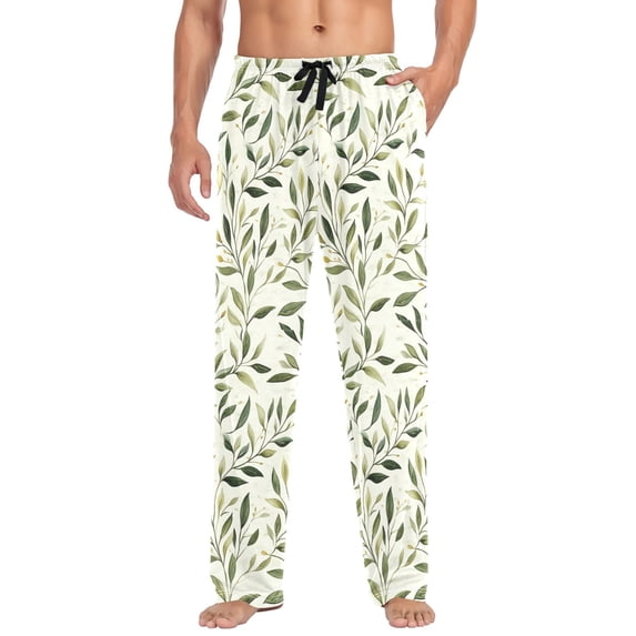 FORMRS Mens Pajama Pants with Pockets Soft Cotton Sleepwear Lounge Bottoms, Sizes S-2XL, Lush Greenery