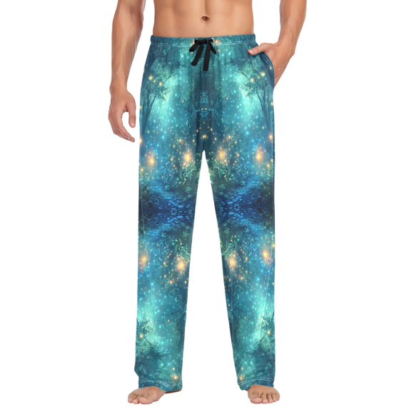 FORMRS Mens Pajama Pants with Pockets Soft Cotton Sleepwear Lounge Bottoms, Sizes S-2XL, Magical Forest Glowing Lights