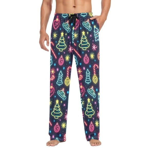 FORMRS Mens Pajama Pants with Pockets Sleepwear Lounge Bottoms Sizes S-2XL, Neon Christmas