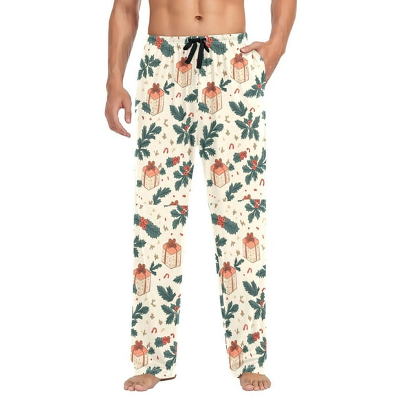 FORMRS Mens Pajama Pants with Pockets Sleepwear Lounge Bottoms Sizes S-2XL, Orange Christmas Gift Pattern