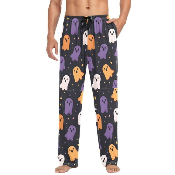 FORMRS Mens Pajama Pants with Pockets Sleepwear Lounge Bottoms Sizes S-2XL, Orange Halloween Ghosts