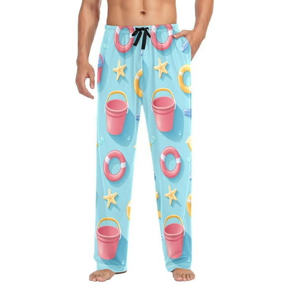 FORMRS Mens Pajama Pants with Pockets Sleepwear Lounge Bottoms Sizes S-2XL, Pink Beach Toys Pattern