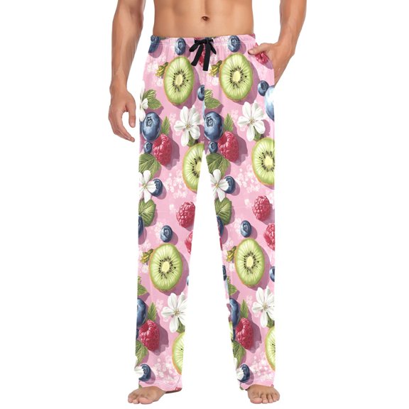 FORMRS Mens Pajama Pants with Pockets Sleepwear Lounge Bottoms Sizes S-2XL, Pink Blueberries
