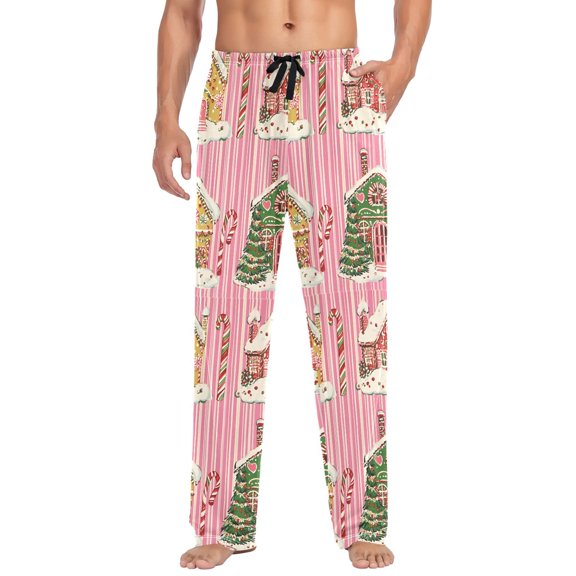 FORMRS Mens Pajama Pants with Pockets Sleepwear Lounge Bottoms Sizes S-2XL, Pink Christmas House