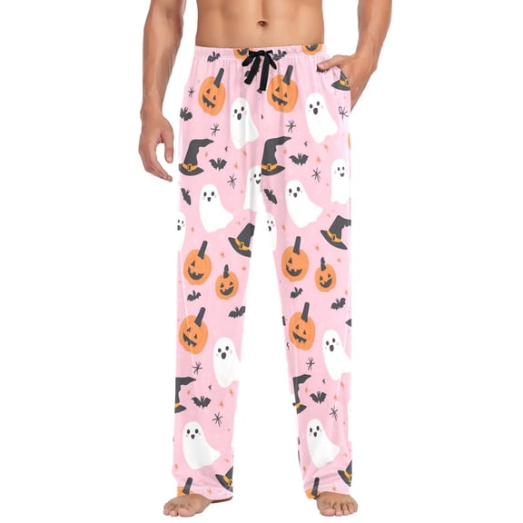FORMRS Mens Pajama Pants with Pockets Sleepwear Lounge Bottoms Sizes S-2XL, Pink Halloween Ghosts