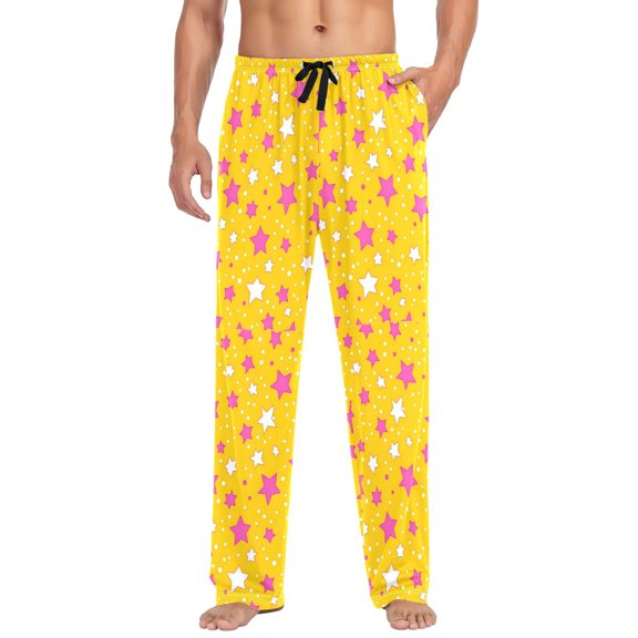FORMRS Mens Pajama Pants with Pockets Sleepwear Lounge Bottoms Sizes S-2XL, Pink Stars