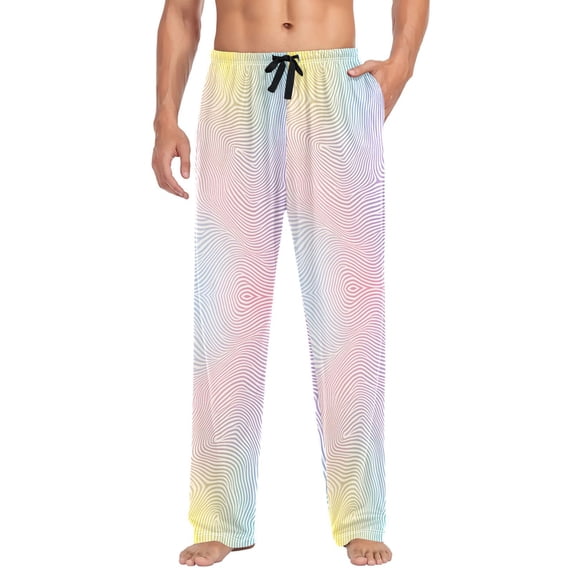 FORMRS Mens Pajama Pants with Pockets Soft Cotton Sleepwear Lounge Bottoms, Sizes S-2XL, Pink Wavy Striped