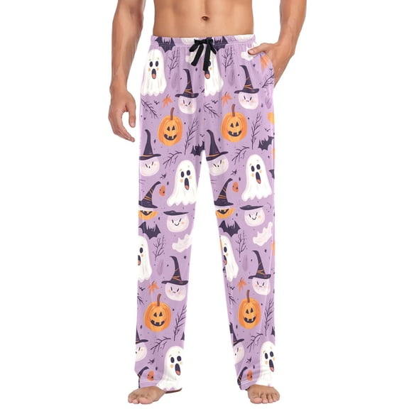 FORMRS Mens Pajama Pants with Pockets Sleepwear Lounge Bottoms Sizes S-2XL, Purple Cute Halloween