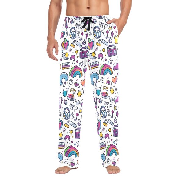 FORMRS Mens Pajama Pants with Pockets Soft Cotton Sleepwear Lounge Bottoms, Sizes S-2XL, Purple Doodle Pattern