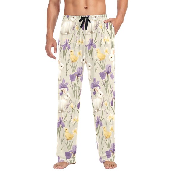 FORMRS Mens Pajama Pants with Pockets Sleepwear Lounge Bottoms Sizes S-2XL, Purple Floral Rabbit