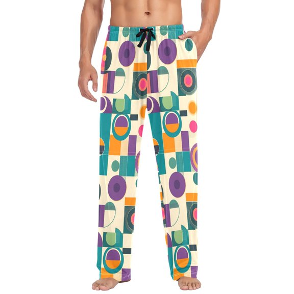 FORMRS Mens Pajama Pants with Pockets Sleepwear Lounge Bottoms Sizes S-2XL, Purple Geometric