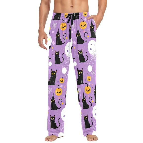 FORMRS Mens Pajama Pants with Pockets Sleepwear Lounge Bottoms Sizes S-2XL, Purple Halloween Pattern