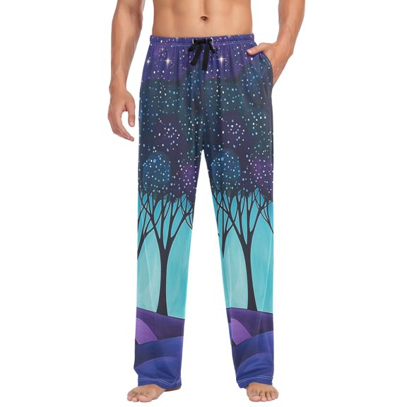 FORMRS Mens Pajama Pants with Pockets Sleepwear Lounge Bottoms Sizes S-2XL, Purple Moonlight Forest