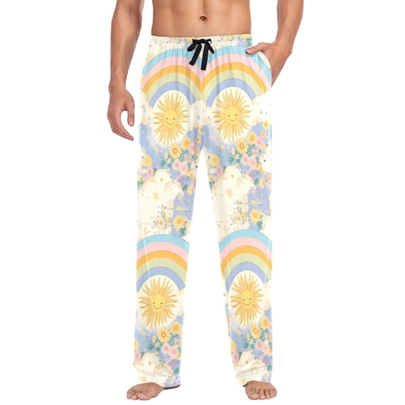 FORMRS Mens Pajama Pants with Pockets Sleepwear Lounge Bottoms Sizes S-2XL, Purple Rainbow Clouds