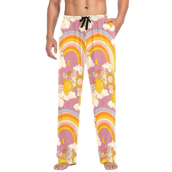 FORMRS Mens Pajama Pants with Pockets Sleepwear Lounge Bottoms Sizes S-2XL, Purple Retro Rainbow