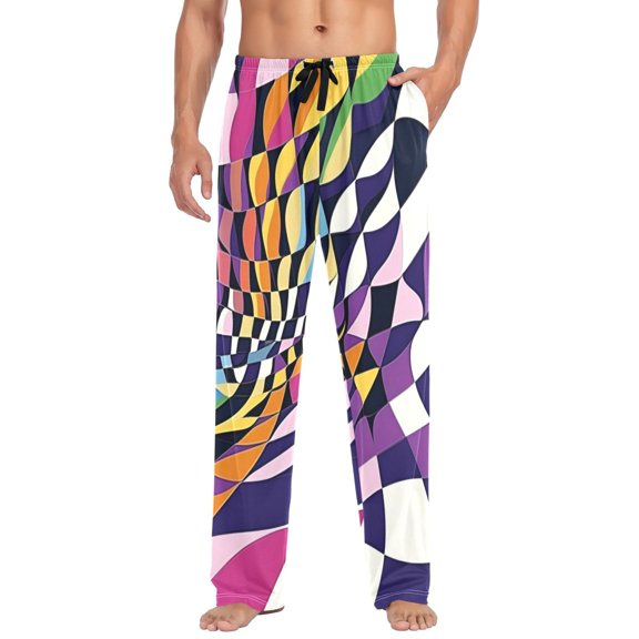 FORMRS Mens Pajama Pants with Pockets Sleepwear Lounge Bottoms Sizes S-2XL, Purple Wavy Plaid