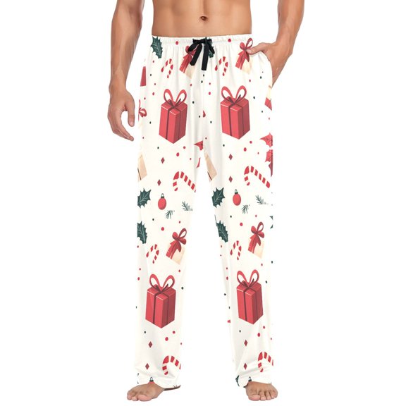FORMRS Mens Pajama Pants with Pockets Sleepwear Lounge Bottoms Sizes S-2XL, Red Christmas Gift Pattern