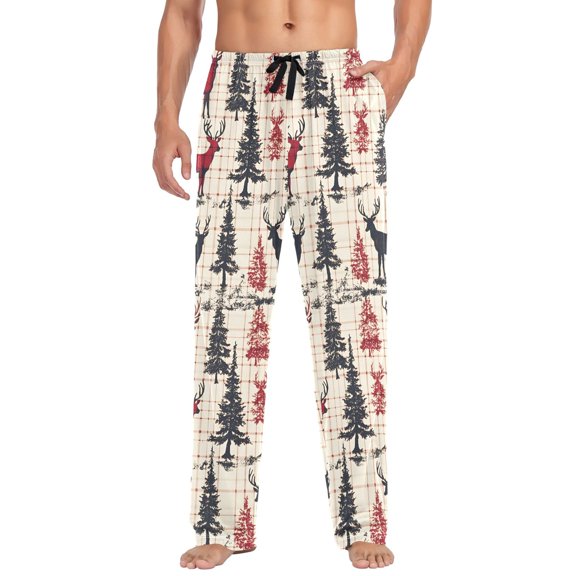 FORMRS Mens Pajama Pants with Pockets Sleepwear Lounge Bottoms Sizes S-2XL, Red Deer