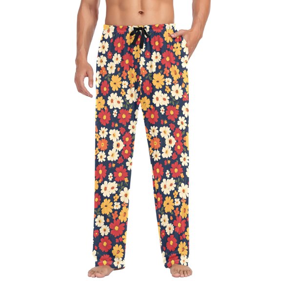 FORMRS Mens Pajama Pants with Pockets Sleepwear Lounge Bottoms Sizes S-2XL, Red Floral