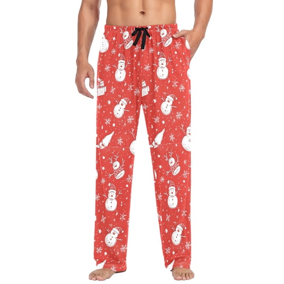 FORMRS Mens Pajama Pants with Pockets Sleepwear Lounge Bottoms Sizes S-2XL, Red Snowman
