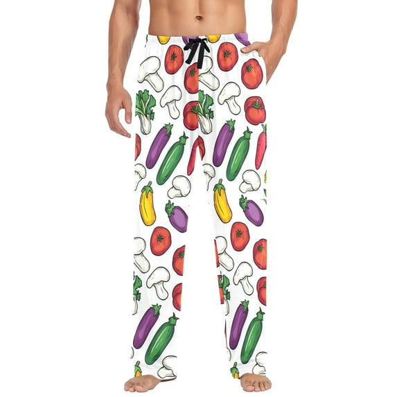 FORMRS Mens Pajama Pants with Pockets Sleepwear Lounge Bottoms Sizes S-2XL, Red Vegetables Pattern