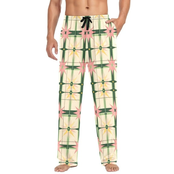 FORMRS Mens Pajama Pants with Pockets Sleepwear Lounge Bottoms Sizes S-2XL, Retro Green Stars