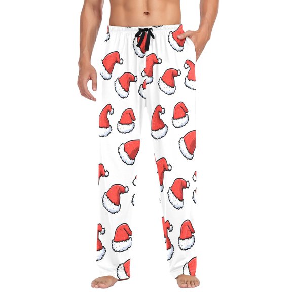 FORMRS Mens Pajama Pants with Pockets Sleepwear Lounge Bottoms Sizes S-2XL, Santa Hats Pattern