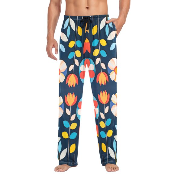 FORMRS Mens Pajama Pants with Pockets Sleepwear Lounge Bottoms Sizes S-2XL, Simple Floral