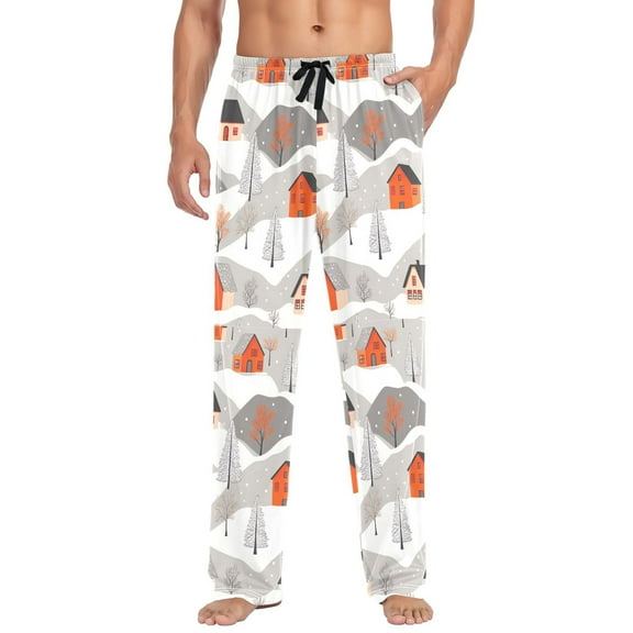 FORMRS Mens Pajama Pants with Pockets Sleepwear Lounge Bottoms Sizes S-2XL, Snow Cartoon Houses