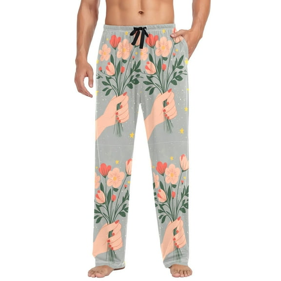FORMRS Mens Pajama Pants with Pockets Sleepwear Lounge Bottoms Sizes S-2XL, Stars Flower