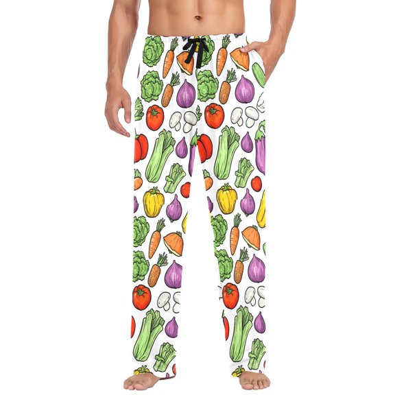 FORMRS Mens Pajama Pants with Pockets Sleepwear Lounge Bottoms Sizes S-2XL, Vegetables Pattern