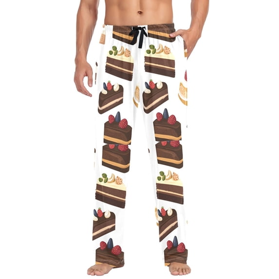 FORMRS Mens Pajama Pants with Pockets Soft Cotton Sleepwear Lounge Bottoms, Sizes S-2XL, White Cakes Pattern