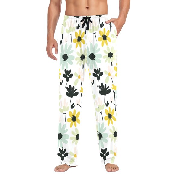 FORMRS Mens Pajama Pants with Pockets Sleepwear Lounge Bottoms Sizes S-2XL, White Flower