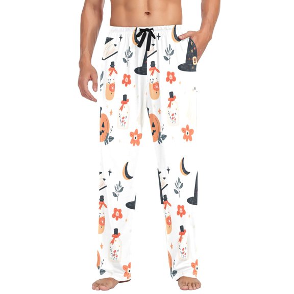 FORMRS Mens Pajama Pants with Pockets Sleepwear Lounge Bottoms Sizes S-2XL, White Halloween Ghosts