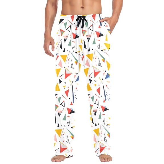 FORMRS Mens Pajama Pants with Pockets Sleepwear Lounge Bottoms Sizes S-2XL, White Triangles