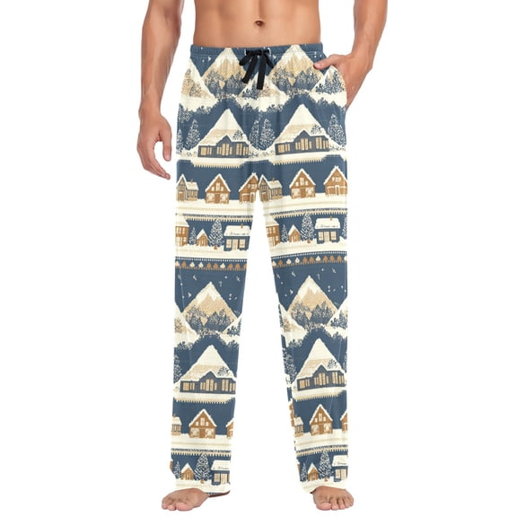 FORMRS Mens Pajama Pants with Pockets Sleepwear Lounge Bottoms Sizes S-2XL, Winter Village