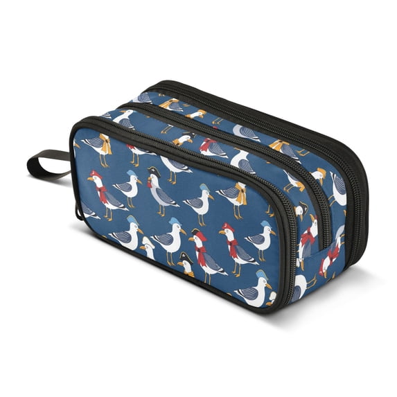 FORMRS Pencil Case with 3 Compartments School Large Capacity Zipper Pen Pouch Stationery Organizer, Blue Cartoon Birds Pattern