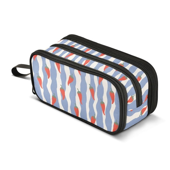 FORMRS Pencil Case with 3 Compartments School Large Capacity Zipper Pen Pouch Stationery Organizer, Blue Pepper Pattern