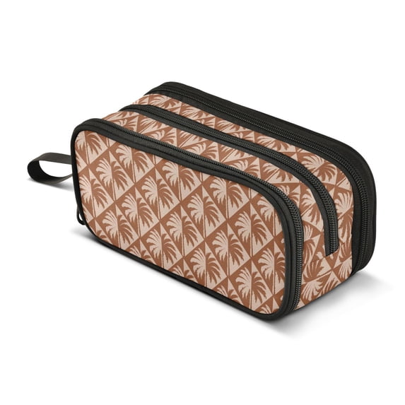 FORMRS Pencil Case with 3 Compartments School Large Capacity Zipper Pen Pouch Stationery Organizer, Brown Palm Tree Pattern