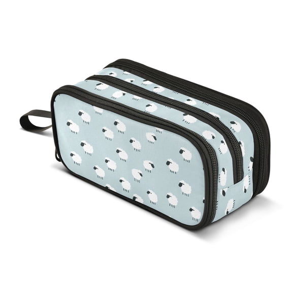 FORMRS Pencil Case with 3 Compartments School Large Capacity Zipper Pen Pouch Stationery Organizer, Cartoon Sheep Pattern