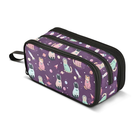 FORMRS Pencil Case with 3 Compartments School Large Capacity Zipper Pen Pouch Stationery Organizer, Purple Space Cat Pattern