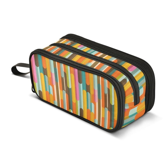 FORMRS Pencil Case with 3 Compartments School Large Capacity Zipper Pen Pouch Stationery Organizer, Retro Abstract Pattern