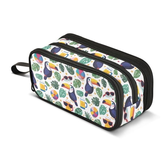 FORMRS Pencil Case with 3 Compartments School Large Capacity Zipper Pen Pouch Stationery Organizer, Vibrant Toucans Pattern