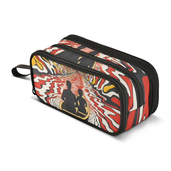 FORMRS Pencil Case with 3 Compartments Zipper Pouch, Elementary School Level and up, Abstract Boat Ride