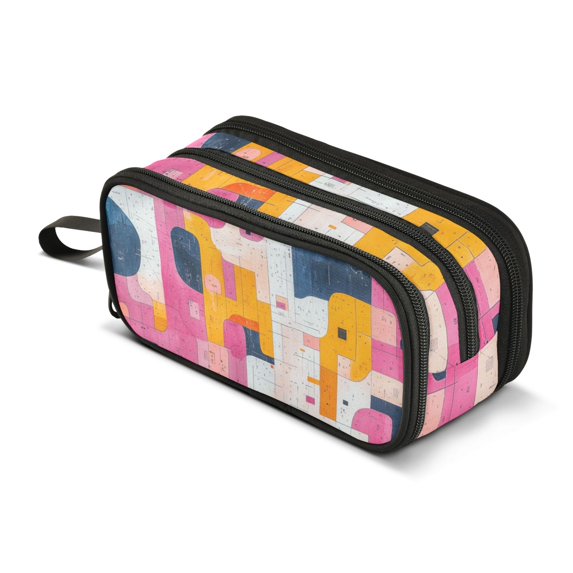 FORMRS Pencil Case with 3 Compartments Zipper Pouch, Elementary School Level and up, Art Geometric