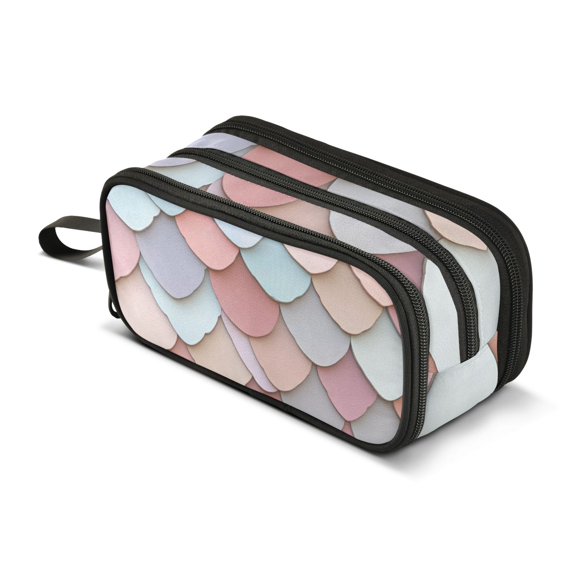 FORMRS Pencil Case with 3 Compartments Zipper Pouch, Elementary School Level and up, Art Pattern